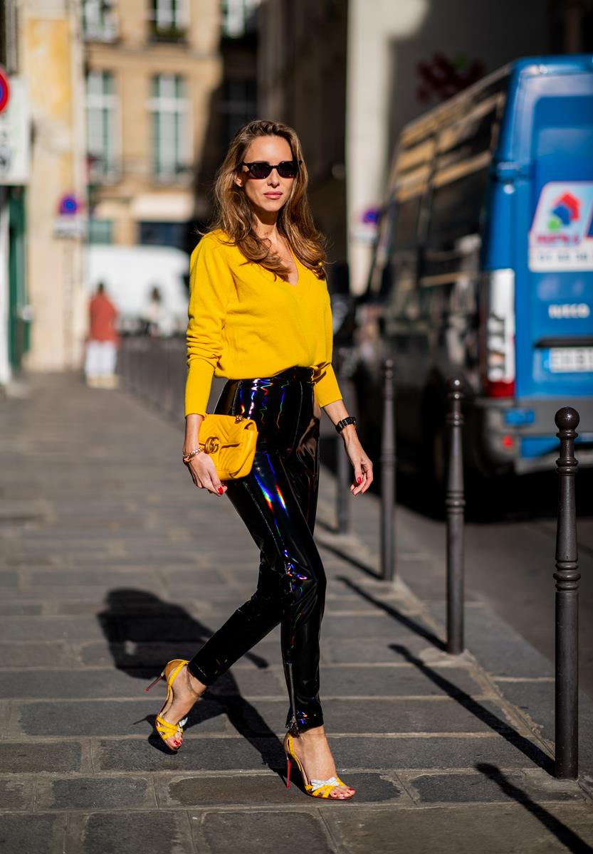 yellow patent leather pants