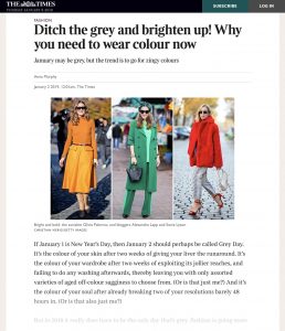 Ditch the grey and brighten up - Why you need to wear colour now - The Times - thetimes.co.uk - 2019 01 02 - Alexandra Lapp - found on https://www.thetimes.co.uk/article/ditch-the-grey-and-brighten-up-fccs3tdmc