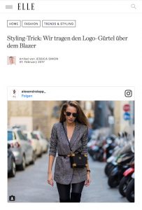 Elle Styling Trick - Wir tragen den Logo Gürtel über dem Blazer - Alexandra Lapp 2017-03 - found on http://www.elle.de/guertel-ueber-blazer