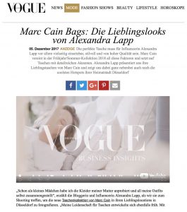 Marc Cain Bags - Die Lieblingslooks von Alexandra Lapp - VOGUE de - 2017-12-05 - Alexandra Lapp - found on http://www.vogue.de/mode/promotion/anzeige-marc-cain-bags-die-lieblingslooks-von-alexandra-lapp