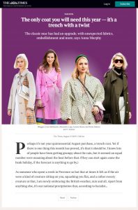 The only coat you will need this year it's a trench with a twist - Times2 - The Times - thetimes.co.uk - 2019 08 21 - Alexandra Lapp - found on https://www.thetimes.co.uk/article/the-only-coat-you-will-need-this-year-its-a-trench-with-a-twist-m622c5lh9