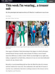 This week I'm wearing a trouser-suit - The Times Magazine - The Times - thetimes.co.uk - 2019 05 18 - Alexandra Lapp - found on https://www.thetimes.co.uk/magazine/the-times-magazine/this-week-im-wearing-a-trouser-suit-0f7z29wzs