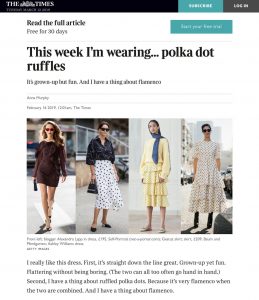 This week I'am wearing polka dot ruffles - The Times Magazine - thetimes co uk - 2019 02 16 - Alexandra Lapp - found on https://www.thetimes.co.uk/article/this-week-im-wearing-polka-dot-ruffles-55tkz23zg