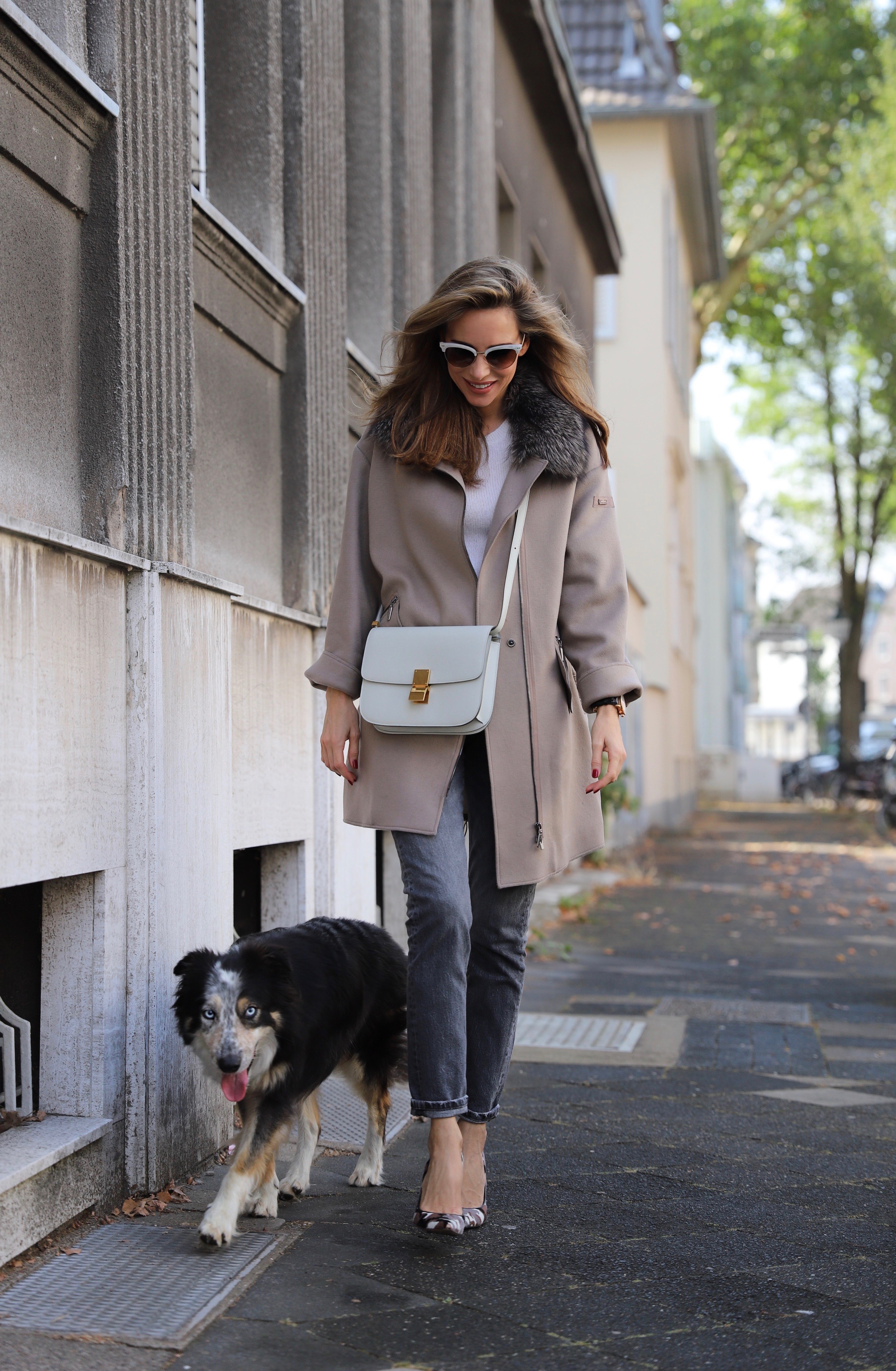 Celine box bag - grey coat - fashion outfit - minimal